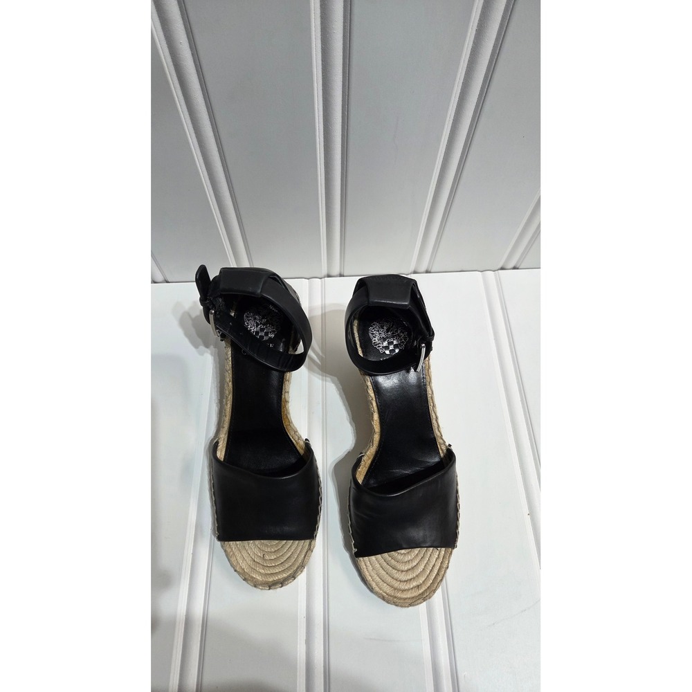Vince Camuto Womens Espadrille Wedge Sandals Size 10M Black Leather Coastal Boho